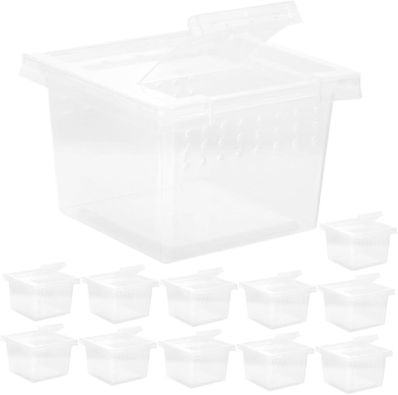 12 قطعة صندوق زواحف شفاف، موطن ثعابين محمول بتصميم قابل للتنفس للعناكب وأبراص الحيوانات الأليفة - Image 1